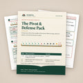 The Pivot & Defense Pack cover, with a drill page and the Defense Card behind it